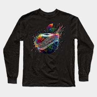 Vibrant Apple Melody - Abstract Music & Nature Fusion Long Sleeve T-Shirt